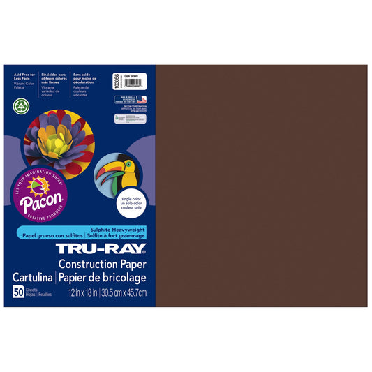 Tru-Ray® Construction Paper, 50% Recycled, 12" x 18", Dark Brown, Pack Of 50