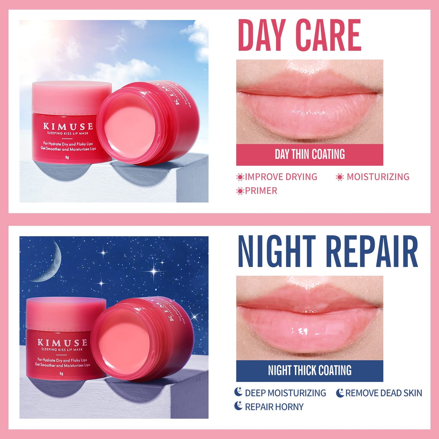 KIMUSE Lip Sleeping Mask Set - Overnight Treatment Lip Care Products | Moisturize & Nourish, Cracked Dry Lips, Intense Hydration with Shea Butter (SET)