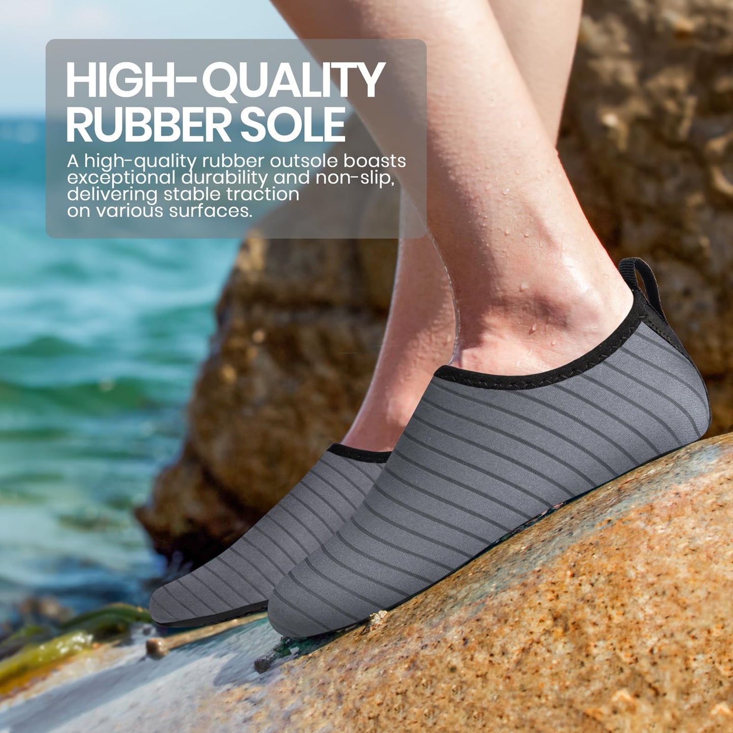 SEEKWAY Water Shoes Quick-Dry Aqua Socks Barefoot Non Slip for Beach Swim Yoga Pool Lake Surf Women Men Grey SK002(U)