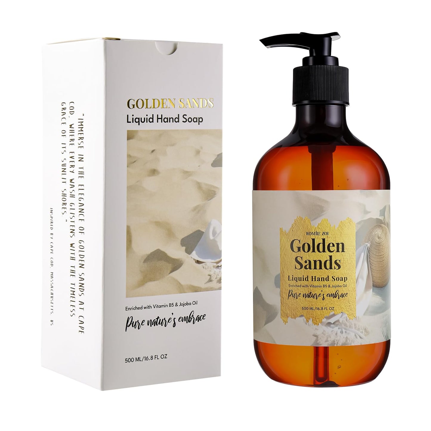 ROMIIE ZOI Cape Cod Golden Sands Liquid Hand Soap - Island Breeze Essence, 500ml (16.8 fl oz)