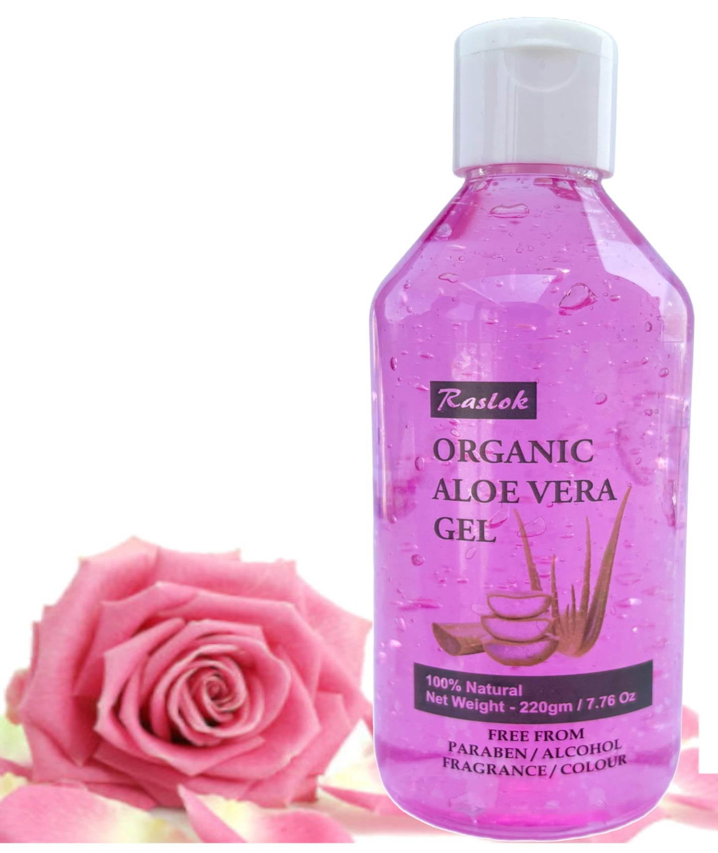 Raslok Aloe Vera Gel | 100% Pure Natural Organic Aloe Gel | For Moisturizing Face Skin & Hair Care (Rose, 7.76 oz)