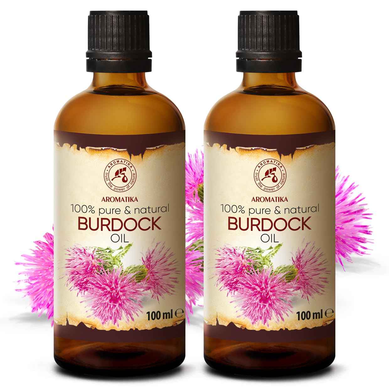 AROMATIKA Burdock Root Oil Set 2 x 3.4 Fl Oz - 6.8 Fl Oz - 100% Pure & Natural - Arctium Lappa for Hair & Scalp - Carrier Oil for Nails - Skin - Lips - Face & Body Care