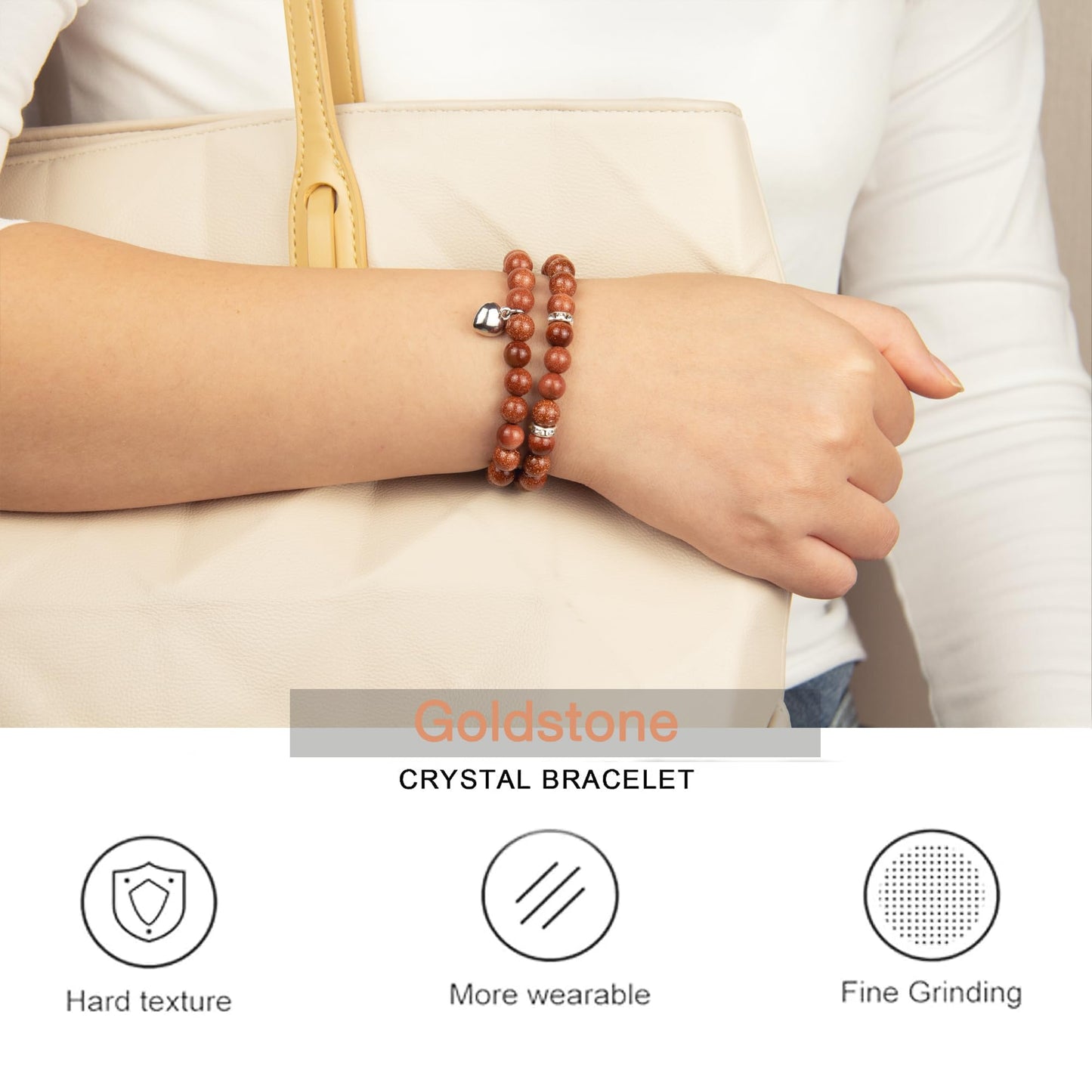 Healing Bracelets for Women - Goldstone Bracelet - Healing Prayers Crystal Bracelet, 8mm Natural Stone Anti Anxiety Stress Relief Yoga Beads Get Well Soon Gifts