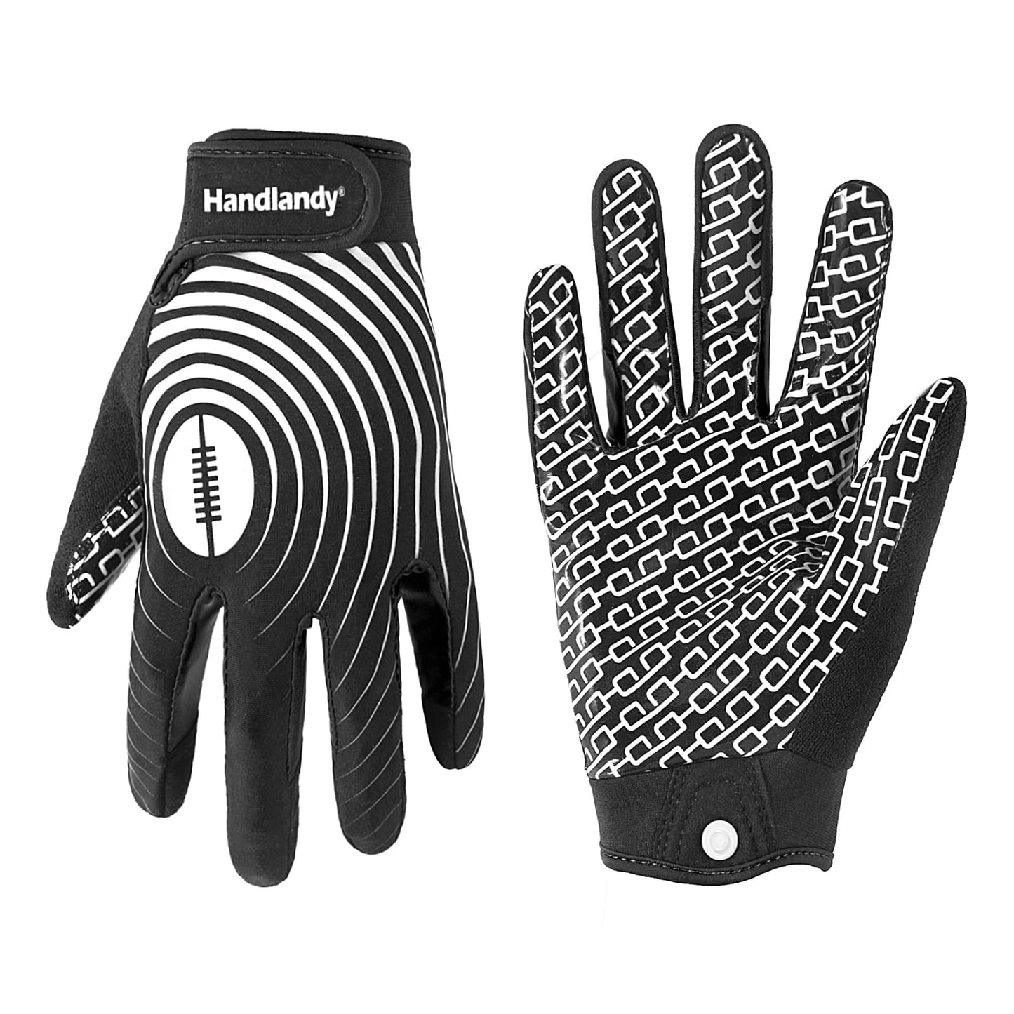 HANDLANDY Sticky Youth Football Gloves for Boys Girls, Cool Flexible Kids Football Gloves, Silicone Grip Wide Receiver Gloves Youth (Black and White, X-Small)