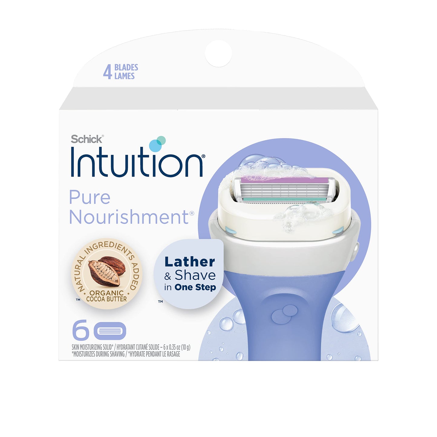 Schick Intuition Pure Nourishment Razors for Women Bundle with 6 Count Refills, 1 Razor & 2 Cartridges