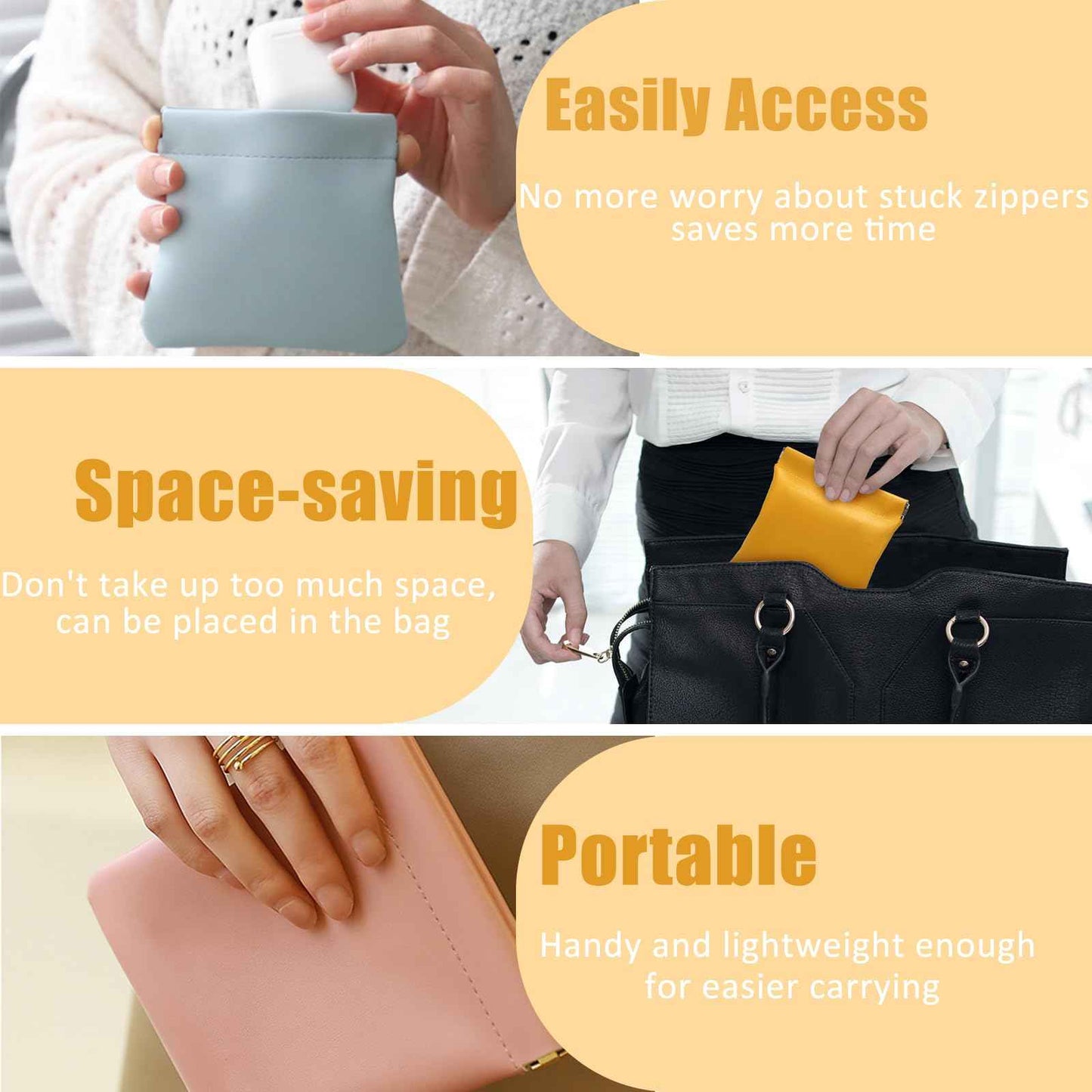 WRINGKIT 18 Pcs Snap Closure Pouches, Small 4.7 Inch Squeeze Coin Purse Pouch, Waterproof Portable Mini Makeup Bag, No Zipper Self-Closing Pocket Cosmetic Bag for Women Jewelry Lipstick Headphones