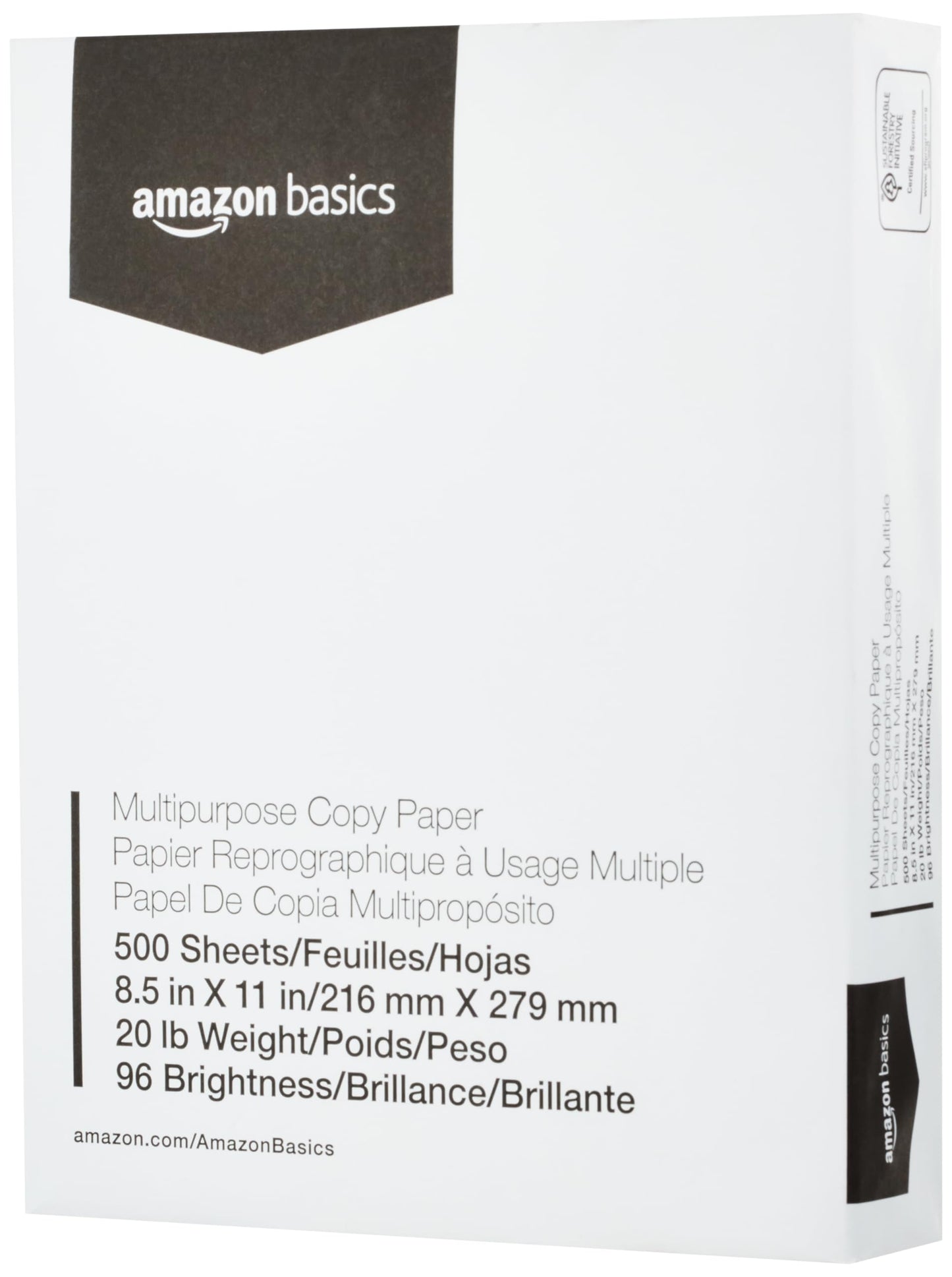 Amazon Basics Multipurpose Copy Printer Paper, 20 Pound, White, 96 Brightness, 8.5 x 11 Inch - 5000 count(10 pack of 500 sheets)