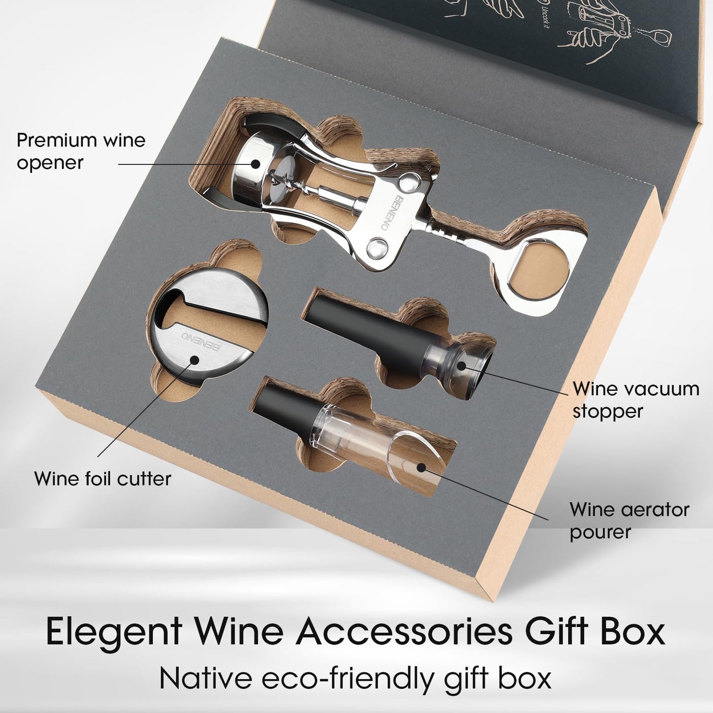 Wine Opener Gift Set Premium Wing Corkscrew Wine Bottle Opener with Multifunctional Bottles Opener, Wine Foil Cutter, Wine Vacuum Stopper, Wine Aerator Pourer Upgrade for Wine Lovers Man Woman, Silver