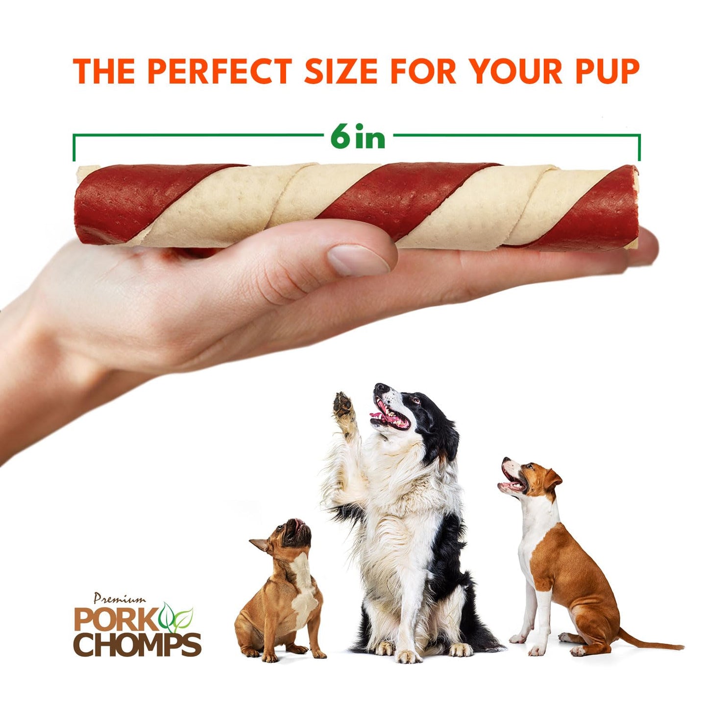 Pork Chomps Baked Pork Skin Dog Chews, 6-inch Twists, Bacon Flavor Wrap, 4 Count