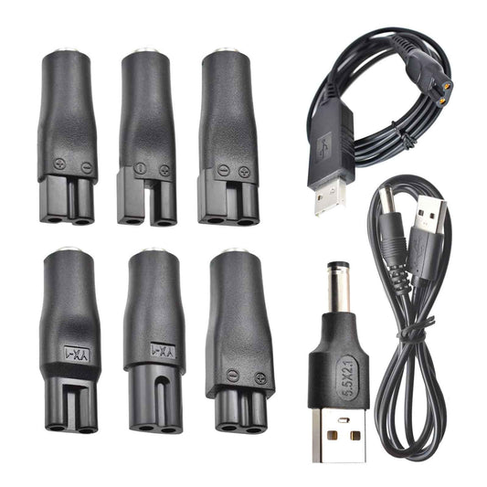 SEEHOM 9 PCS Replacement USB Charger Cable Set,Compatible with 5V Electric Hair Clippers Trimmers Shavers Beauty Tools Lamps & More Includes HQ8505 USB Cable and 6 Plug Adapters
