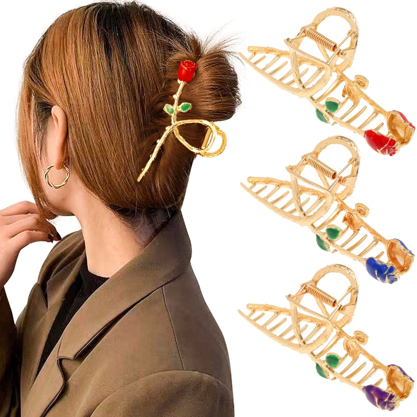 Large Metal Hair Claw Clips - 3PCS Non-Slip Hair Clip Strong Hold French Barrettes Large Gold Jaw Clamp for Women Thick Hair (Butterfly（Gold/Silver）)