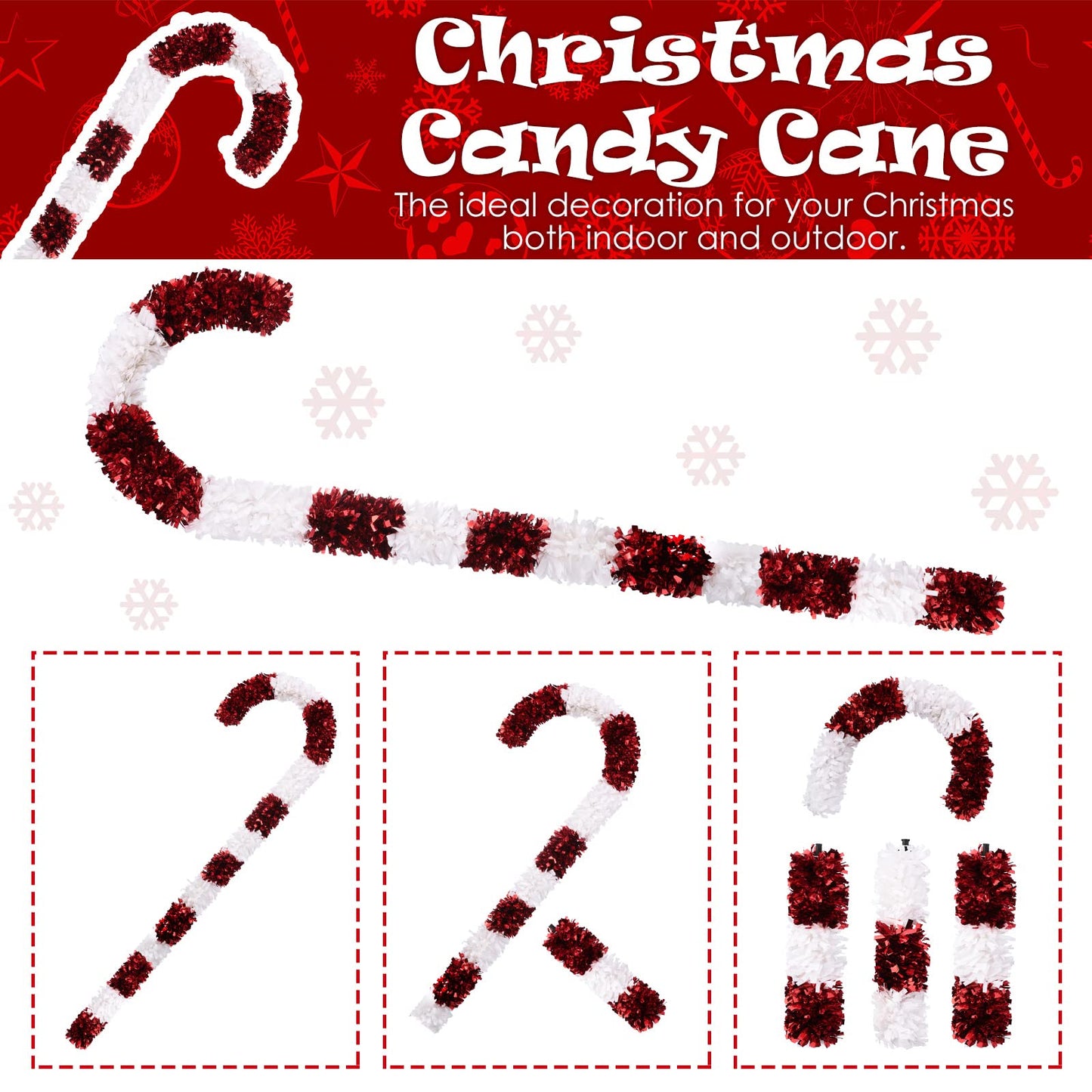 Yinder 2 Pcs Candy Cane Christmas Decorations 14 x 50 Inch Red and White Tinsel Giant Candy Cane Hanging Candy Cane Decor Candy Cane Stick for Xmas Party DIY Holiday Outdoor Indoor Supplies