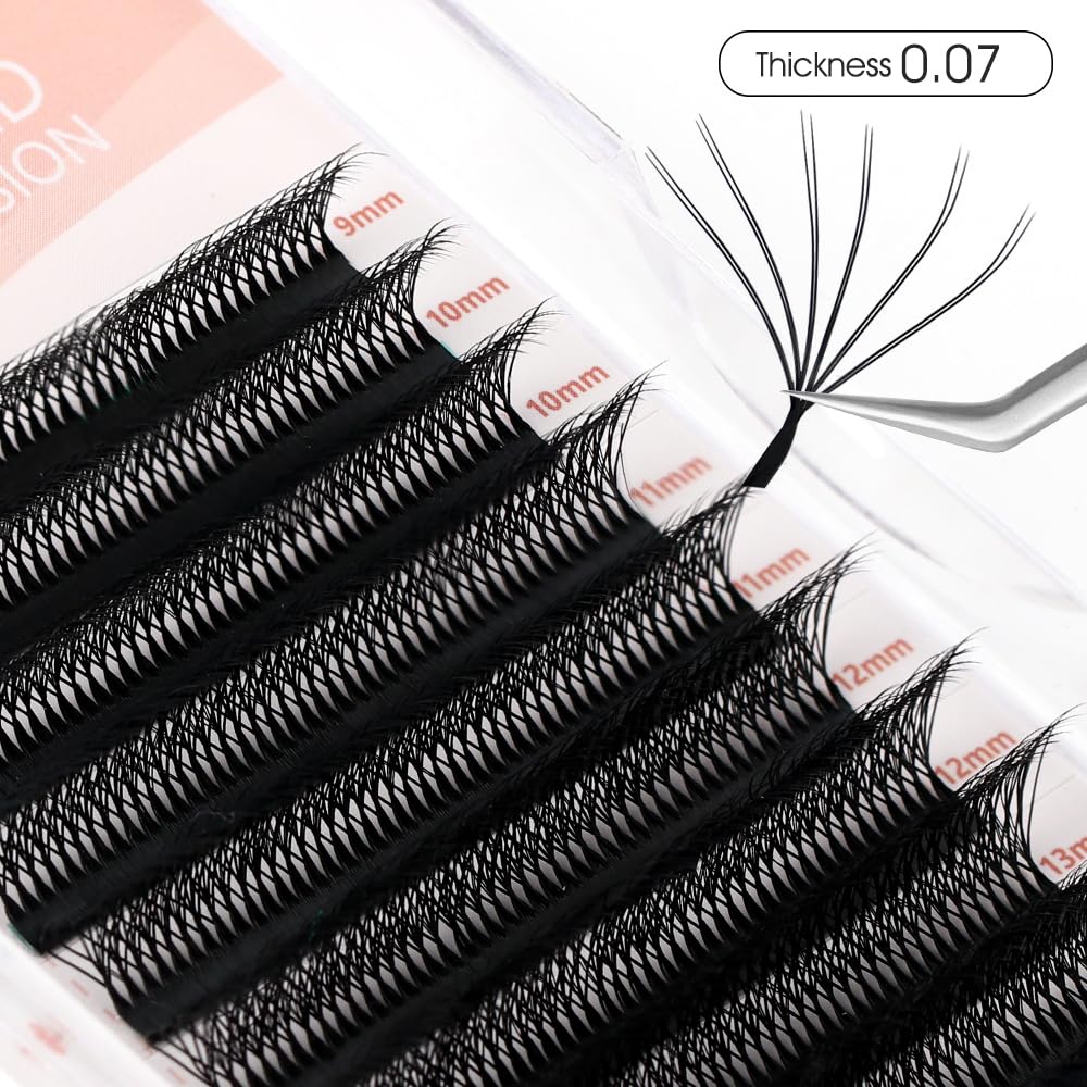 NATUHANA WW Clover Eyelash Extensions 0.07mm D Curl 8-12 Mixed Tray Double 6D lashes Supplies Premade Fans Russian Volume Faux Mink 12Rows/Case W Shape Lash Extensions (d6D black;0.07 D, 8-12 MIX)