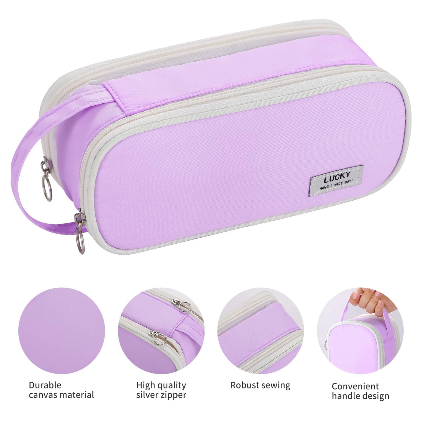 Dugio Big Pencil Case for Girls Teens Kids Zipper Pencil Pouch with Handle Organizer Pencil Bag Aesthetic Pencil Pen Case for School Purple