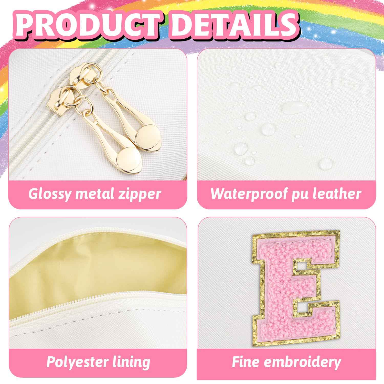 Gosuoa Initial Makeup Bag,Personalized preppy bag Waterproof PU Leather Chenille Letter Cosmetic Bag,Portable Travel Toiletry Bag Monogram Birthday Gift for Women Girls Mom Friends (Letter E)