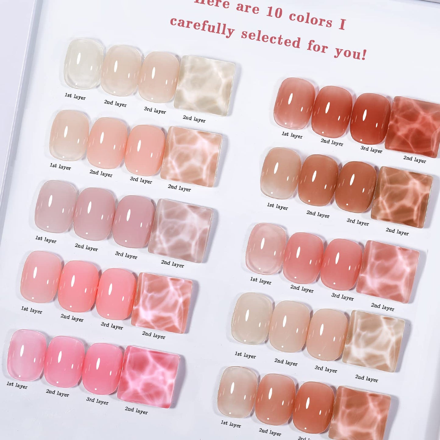 OPUIU 10 PCS Nude Red Pink Jelly Gel Nail Polish Set Semi-transparent Sheer Gel Polish Colors Translucent Soak Off UV LED Shellac Nail Polish More Bottles than Regular Kit