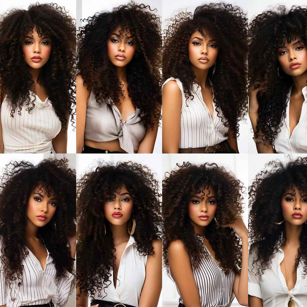 Kinky Curly Human Hair Bundles Afro Curly Bundles Human Hair Natural Black 12 14 16 Inch Quick Weave Unprocessed Remy Hair Extensions For Women Double Weft 300G