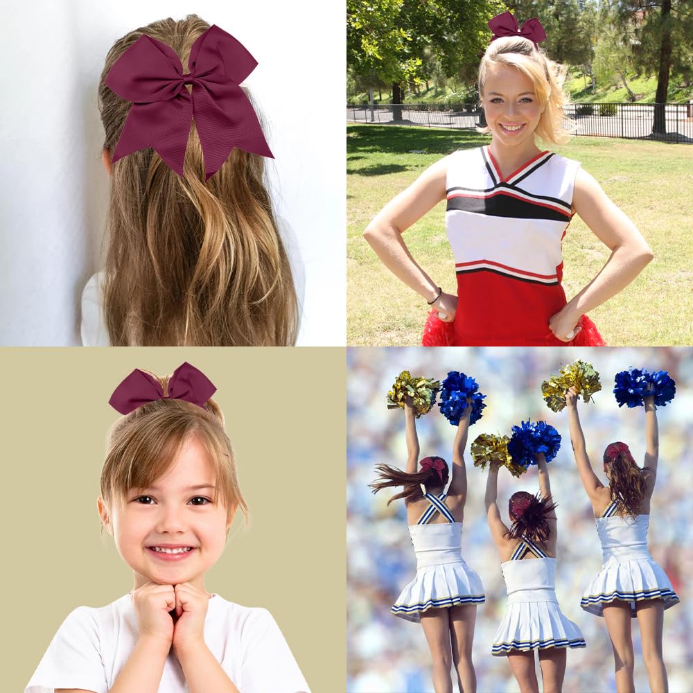 Large Cheer Bows for Cheerleaders Hair Bows for Girls Softball Hair Bows Teen Girls College Sports Elastic Ponytail Holder School Cheerleading Hair Accessories 8 Inch Bows for Girls 2 Pcs Wine Red