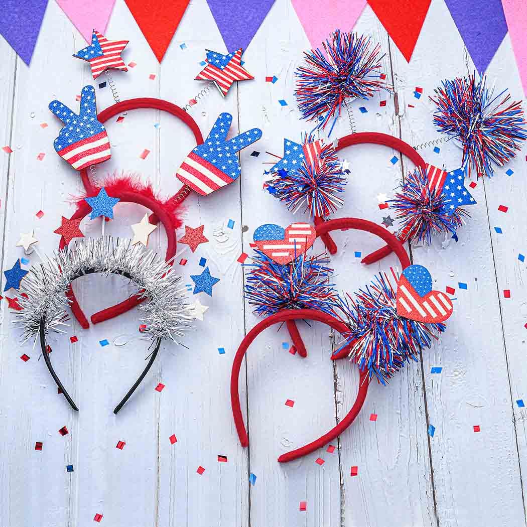 Aceorna 4th of July Headbands Stars Patriotic Head Boppers Independence Day Head Band for Women and Girls (Style E)