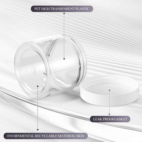 Patelai 48 Pack 2 oz Clear Plastic Jars with White Lids Empty Containers Round Clear Plastic Jars Wide-mouth Refillable Storage Organizers for Cosmetics Lotions Butters Slime Making and Food Storage