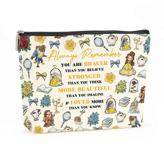 Magical Beauty Makeup Bag Inspired Fairy Tales Character Christmas Birthday Friendship Gifts for Women Girls Best Friend Granddaughter Magic Inspirational Braver Stronger Beautiful Cosmetic Bag