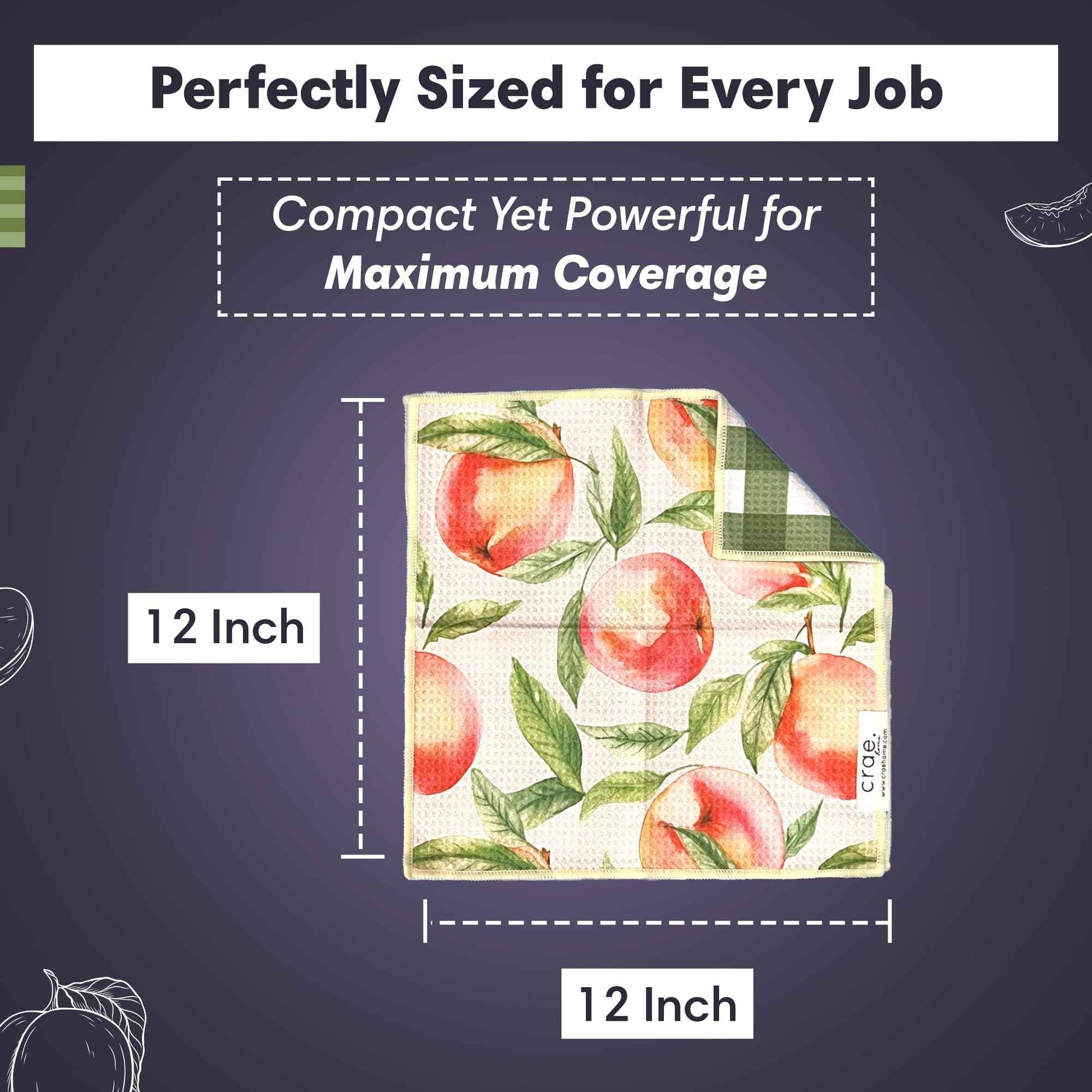 crae. Reversible Microfiber Washcloths 12x12 – Super Absorbent, Quick Drying Waffle Weave – Lint-Free, Scratch-Free Cleaning Cloths for Kitchen, Home, Cars & Windows (Peaches & Cream- Green/Multi)