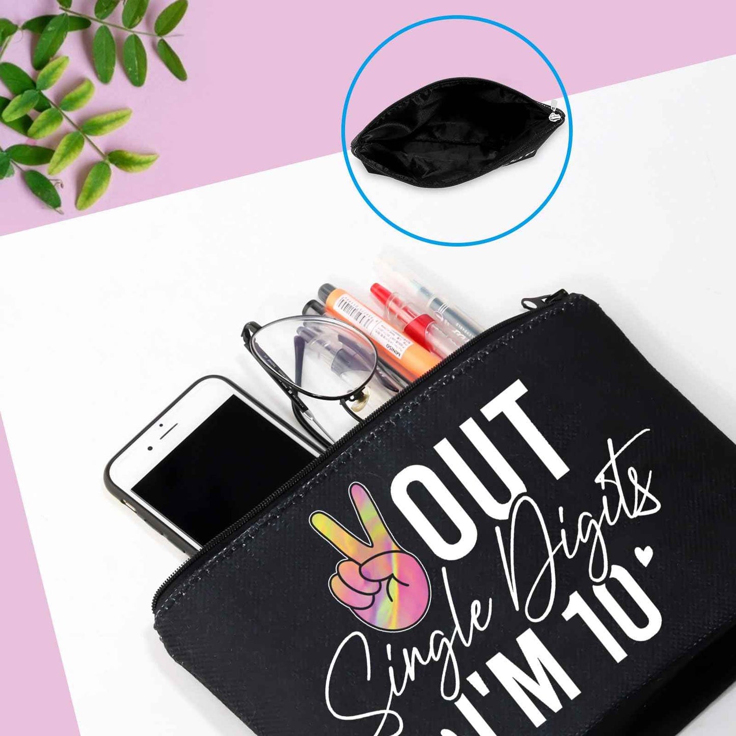 GJTIM Tenth Birthday Gift Double Digit Birthday Gift Peace Out Single Digits I’m 10 Makeup Bag (Out Single Black)