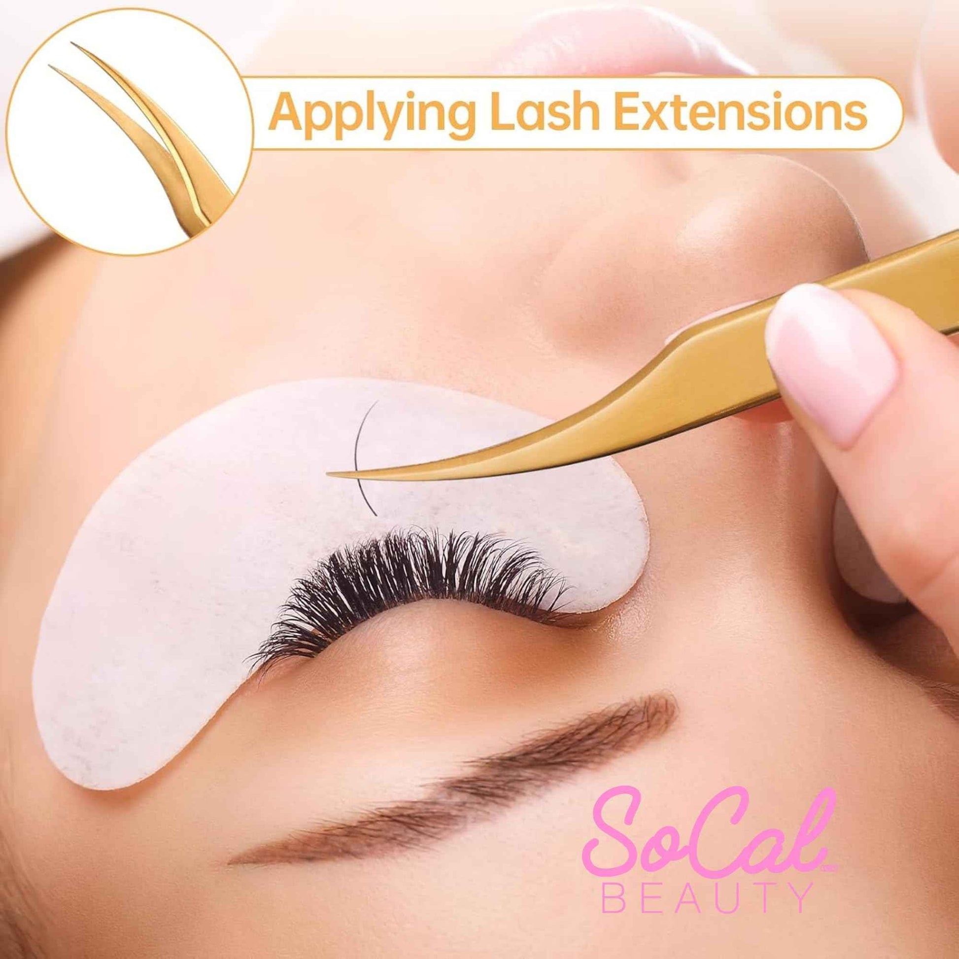 Flirt Curved Isolation Lash Tweezer by SoCal Beauty | Gold Professional Eyelash Tweezer for Eyelash Extensions, Hand-Tested with MM Guide – Lash Artist’s Favorite Precision Eyelash Applicator