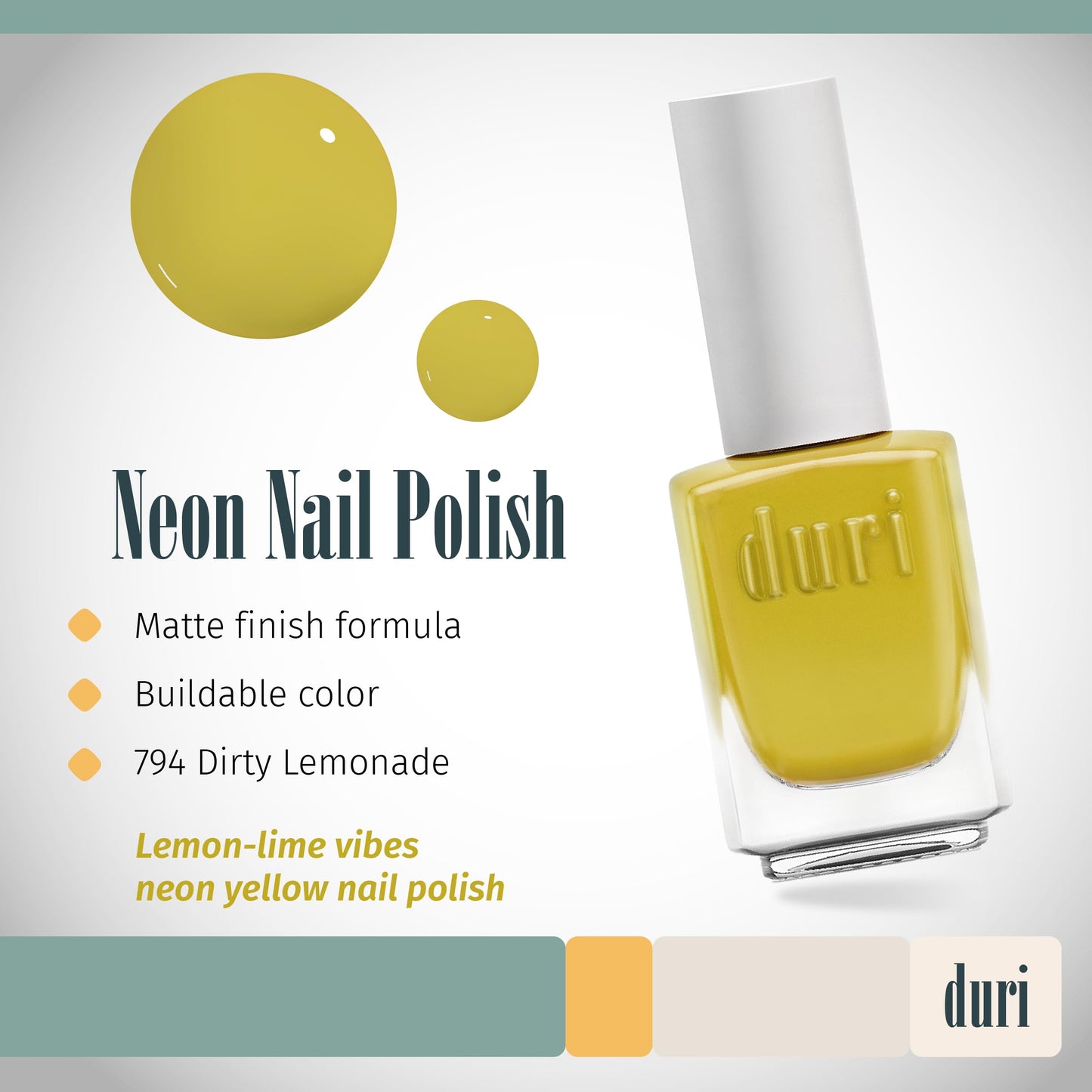 duri 794 Dirty Lemonade - Neon Yellow Nail Polish, Semi Matte, Full Coverage, 0.45 Fl Oz