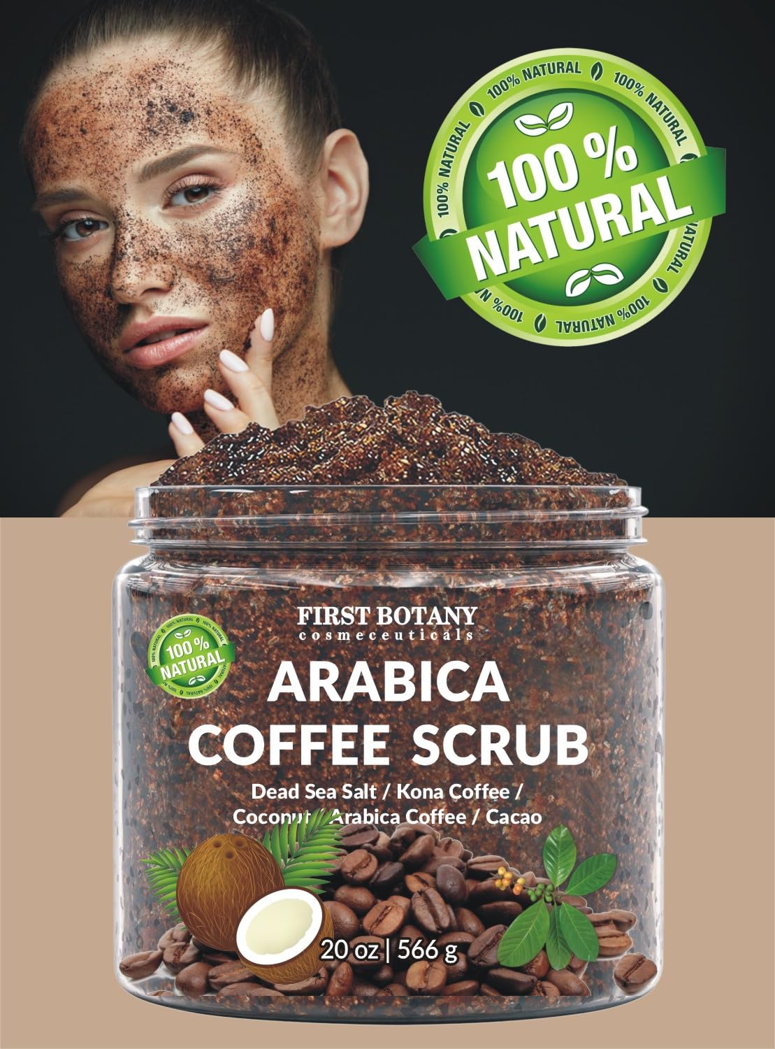 First Botany Cosmeceuticals, 100% Natural Arabica Coffee Scrub with Organic Coffee Coconut & Shea Butter, 20 oz