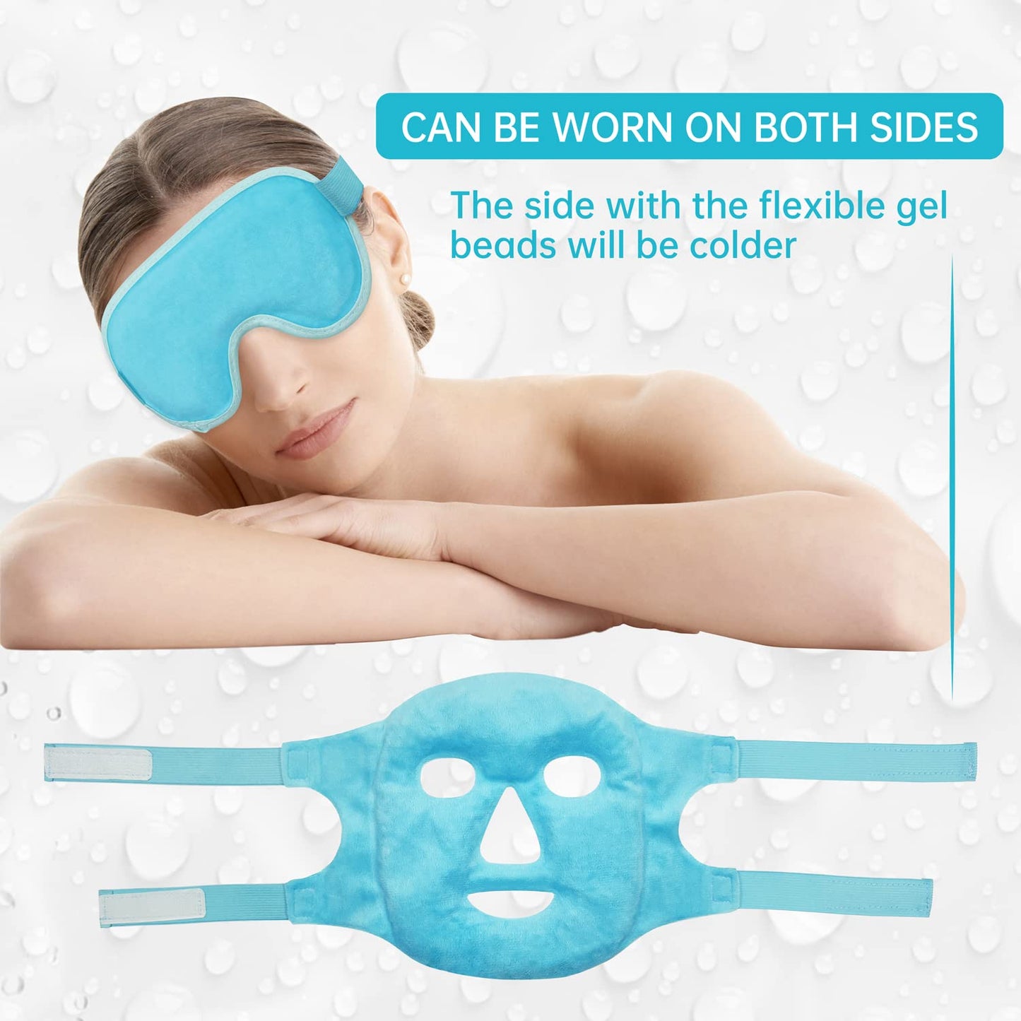 Cooling Ice Face Eye Mask for Reducing Puffiness, Bags Under Eyes,Sinus,Redness,Pain Relief,Dark Circles, Migraine,Hot/Cold Pack with Soft Plush Backing (Blue(1* Eye Mask+1*Face Mask))