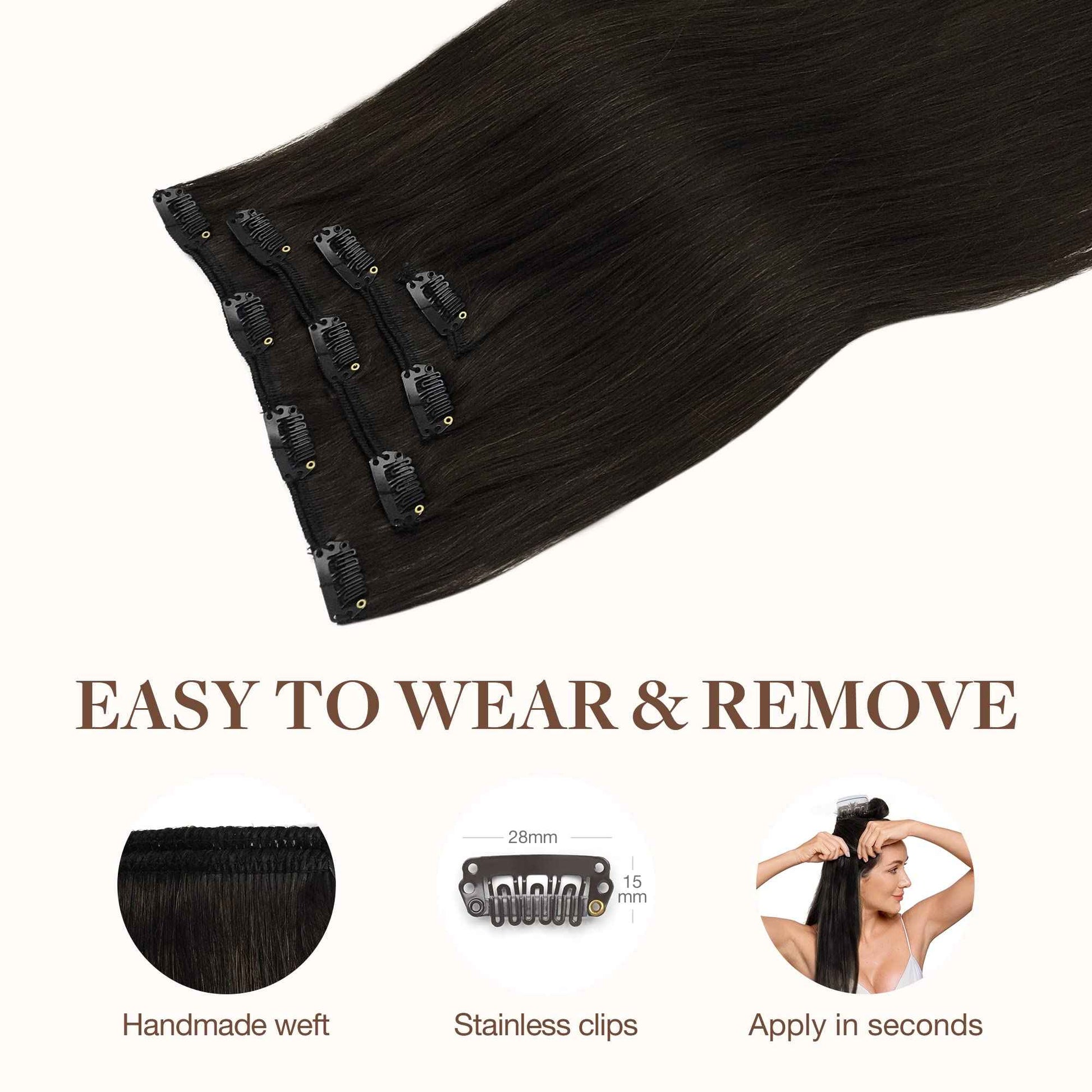 GOO GOO Clip in Hair Extensions Real Human Hair, Remy Human Hair Extensions Clip ins for Women, Natural Human Hair, 14inch 60g 4Pcs, 2 Dark Brown