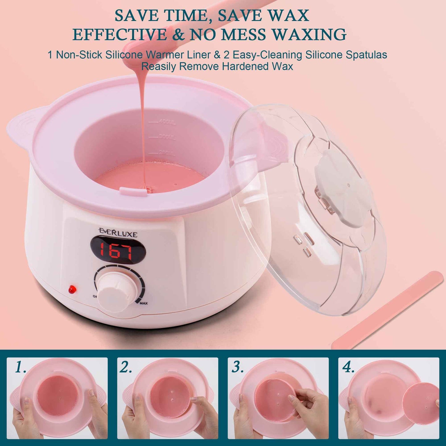 EVERLUXE Waxing Kit for Women Hair Removal with Silicone Wax Warmer Liner, Digital Waxing Machine Hard Wax Kit for Full Body, Arms, Legs, Face, Bikini, Brazilian Wax Kit for Women Men Sensitive Skin