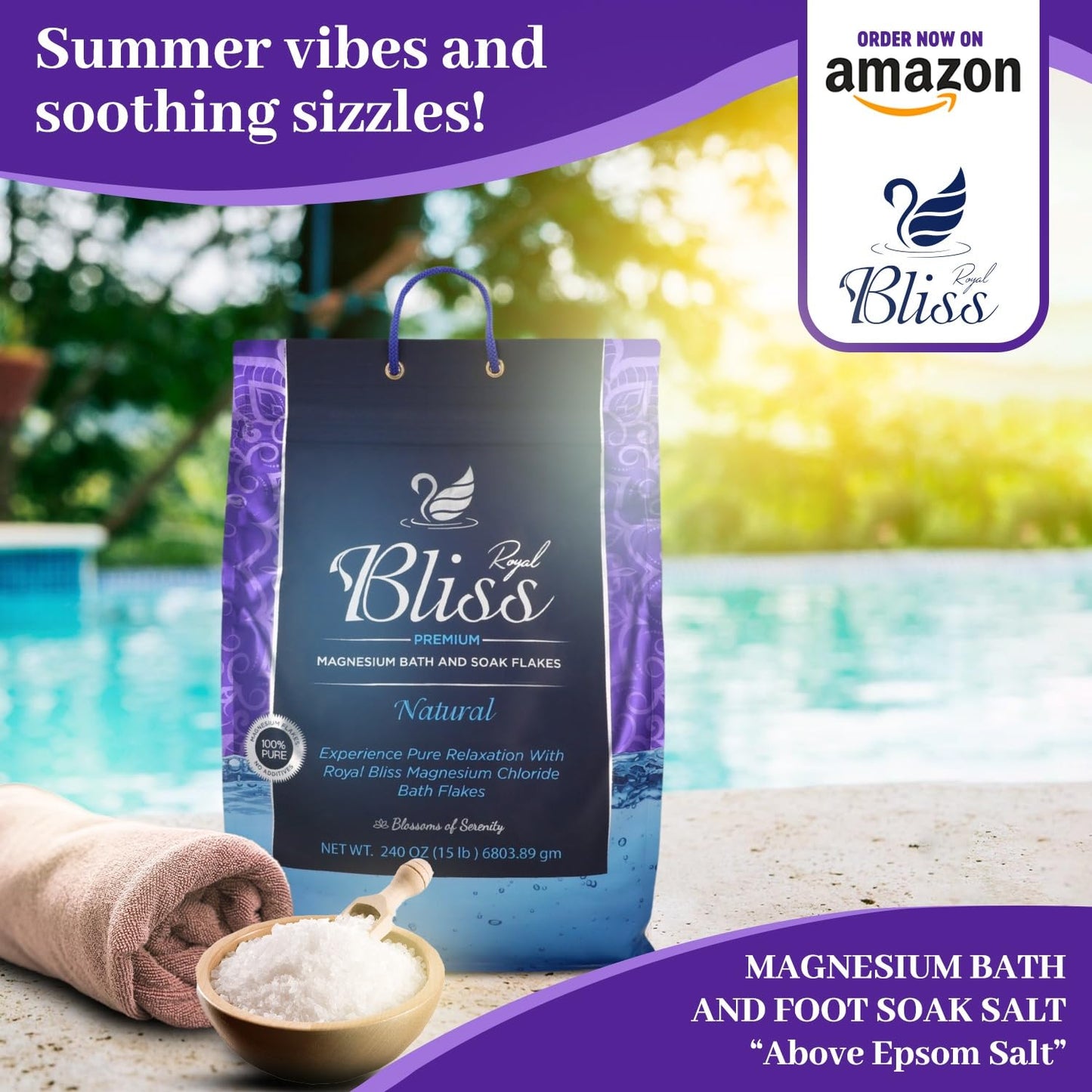 ROYAL BLISS Magnesium Flakes for Bath & Foot Soaks 15 LB | 100% Pure & Natural Magnesium Chloride | Unscented, Fast-Dissolving | Deep Relaxation, Muscle Recovery, Skin Therapy | Superior to Epsom Salt