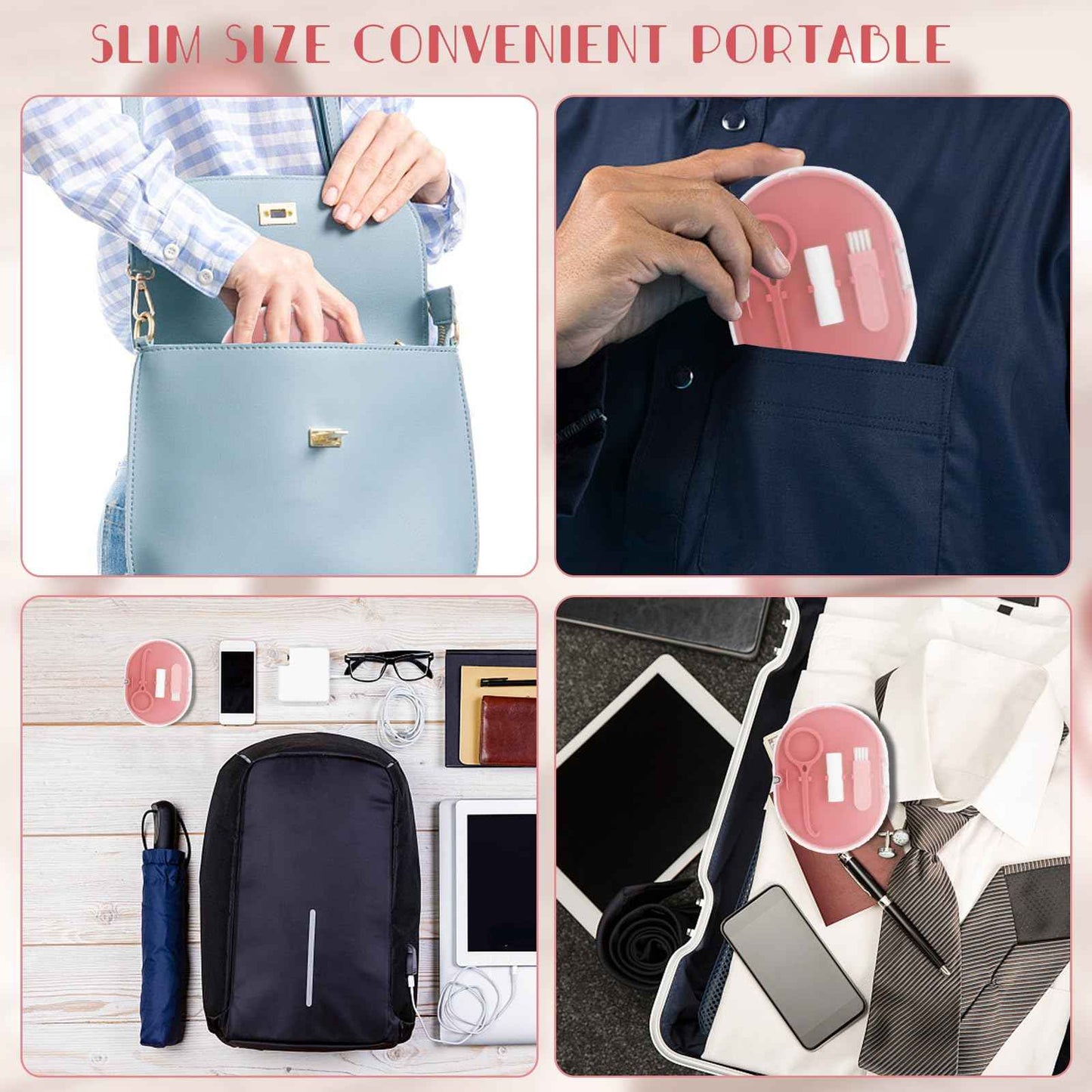 LONGMON Double Layer Retainer Case Portable Aligner Case for Orthodontics Build In Mirror With Removal Tool,Chewies&Cleaning Brush Kit