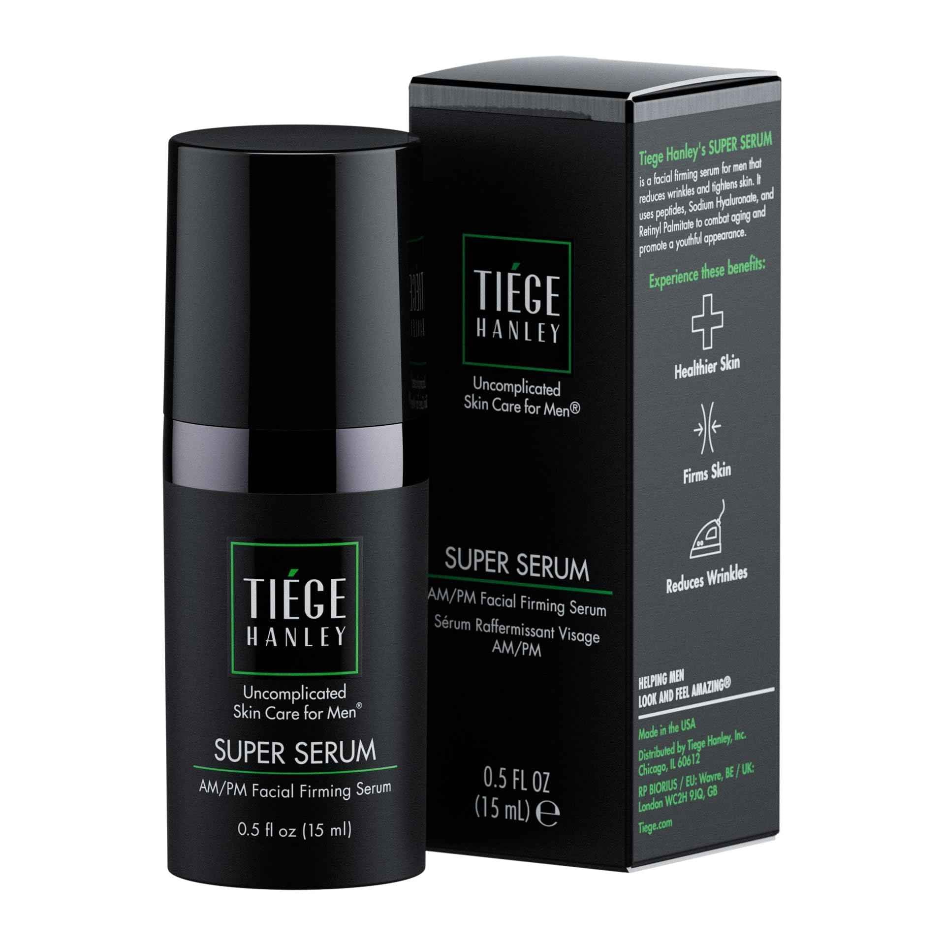 Tiege Hanley Anti Aging Face Serum for Men, Super Serum with Peptides, Retinyl Palmitate, and Sodium Hyaluronate to Firm Skin and Reduce Fine Lines, Men’s Skin Care, 0.5 Fl Oz