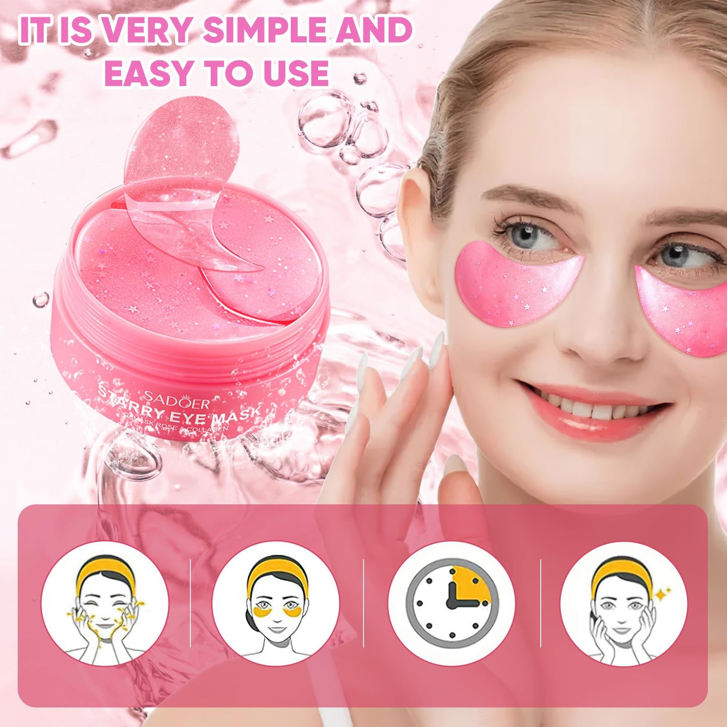 Aero Zen Drmtlgy Eye Masks-120 PCS,Under Eye Patches for Puffy Eyes & Dark Circles Treatments with Hyaluronic Acid,Reduce Wrinkles and Fine Lines Undereye(Rose)