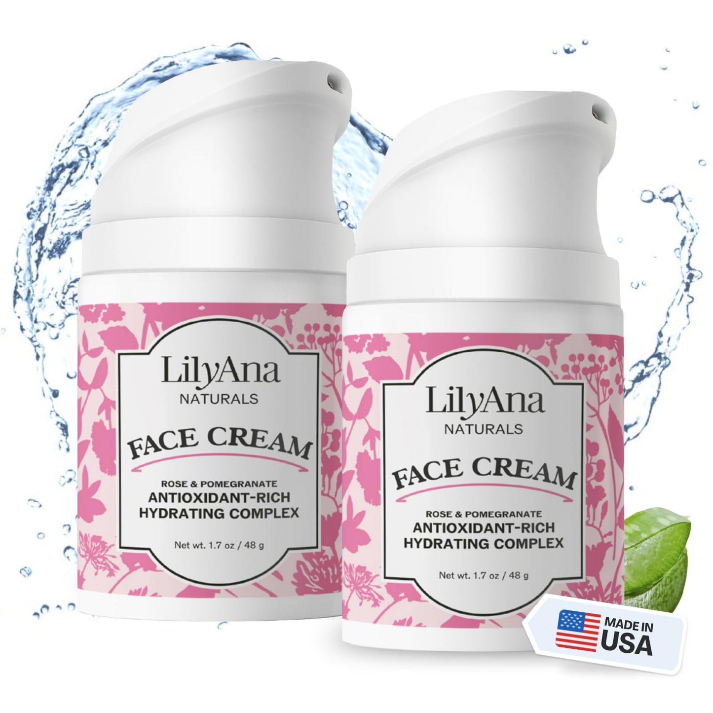 LilyAna Naturals Face and Neck Moisturizer for Women and Men - Moisturizer Face and Neck Cream for Dry Skin and Dark Spot Brightening - Rose and Pomegranate Extracts - 1.7oz (Pack of 2)