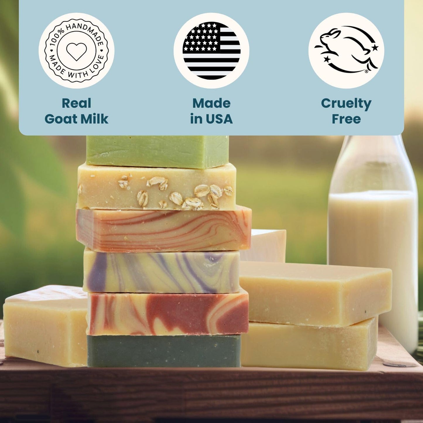 Way Natural Goat Milk Soap Bars (3 Hand/Body Soap Bars) - Gentle, No Dyes, Real Goat Milk Bar Soap for Men & Women - Natural, Organic Goat Soap (Large, 5oz) - Sandalwood, Cherry Almond, Charcoal