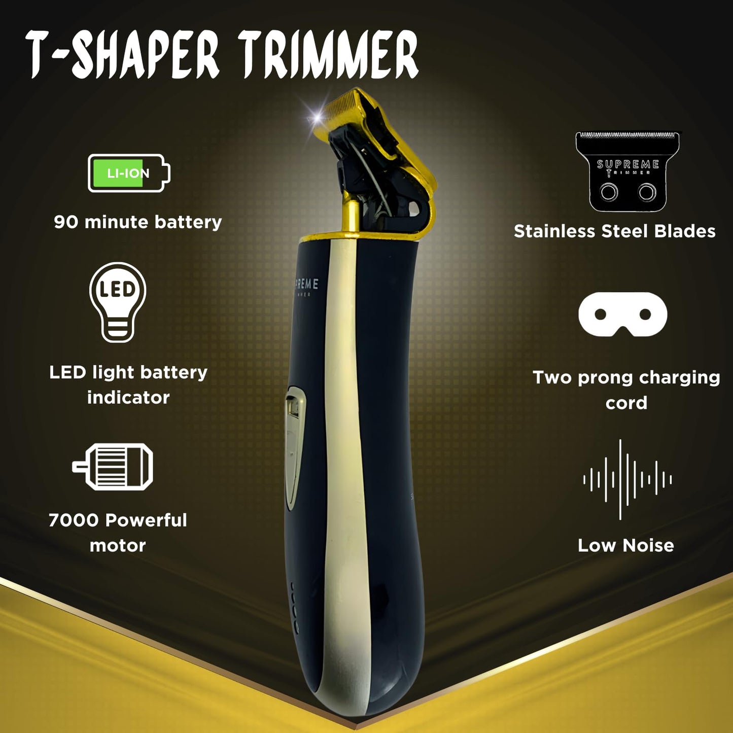 Supreme Trimmer T Shaper Liner Trimmer for Men (90 Min Run Time) Cordless Trimmer for Sensitive Skin, Kids & Elderly – Low Noise Beard Trimmer, Zero Gap Barber Trimmer | ST5210 Gold