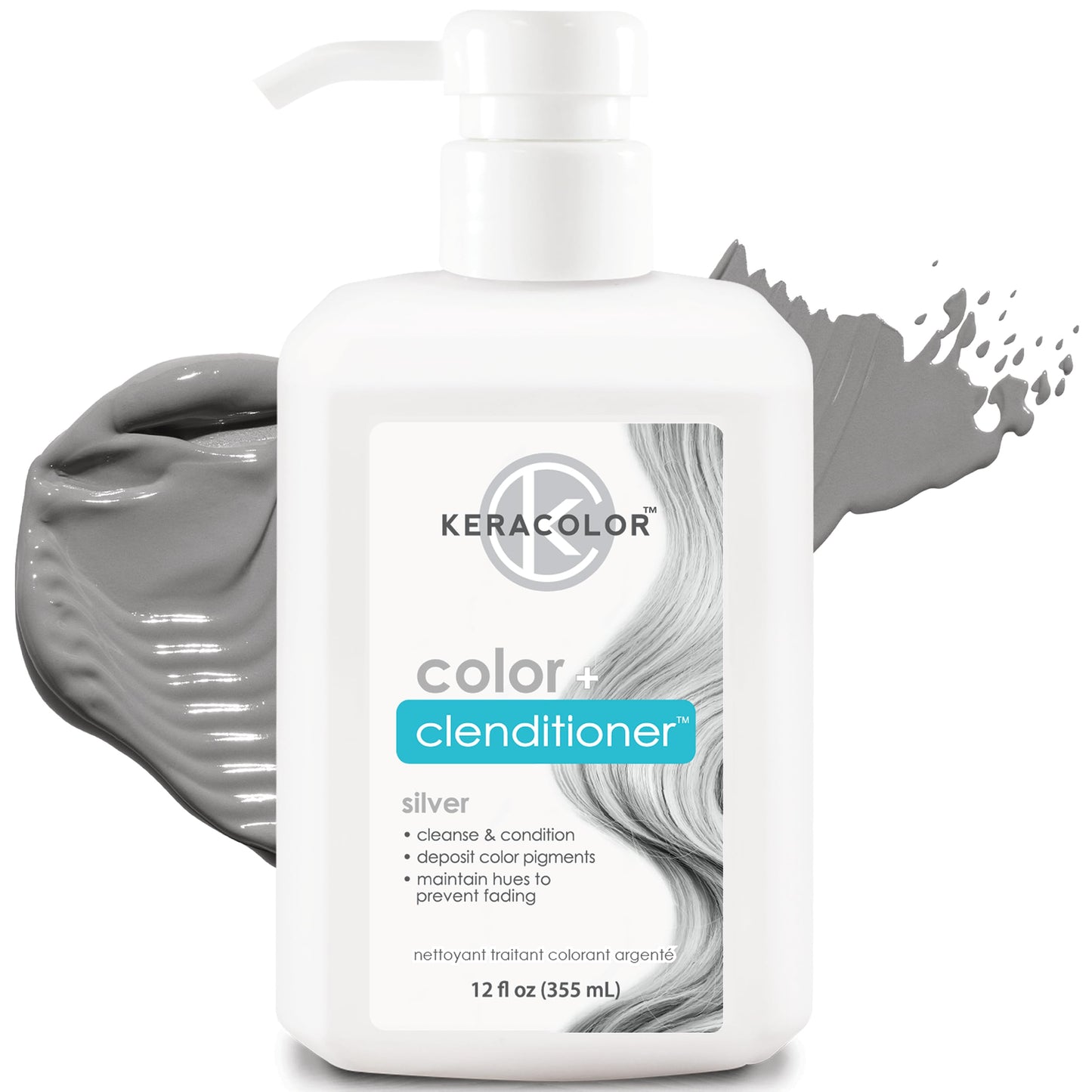 KERACOLOR Clenditioner SILVER Hair Dye - Semi Permanent Hair Color Depositing Conditioner, Cruelty-free, 12 Fl. Oz