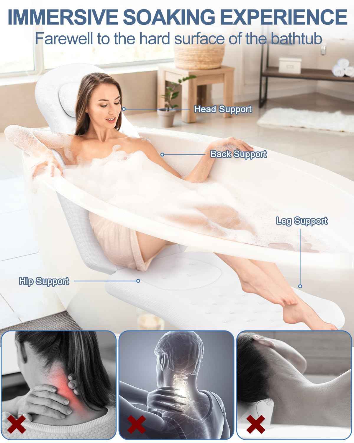 YSJILIDE Full Body Bath Pillow for Bathtub, Spa Bath Pillows for Tub Neck Head Neck Shoulder and Back Support, with Non-Slip Suction Cups/4D Air Mesh