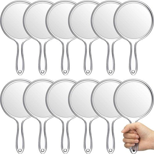 Jetec 12 Pcs Double Sided Handheld Mirror, 1X/2X Magnifying, Clear Frame, Modern Round Shape, Travel & Gift, 4.5 x 8.3 Inches
