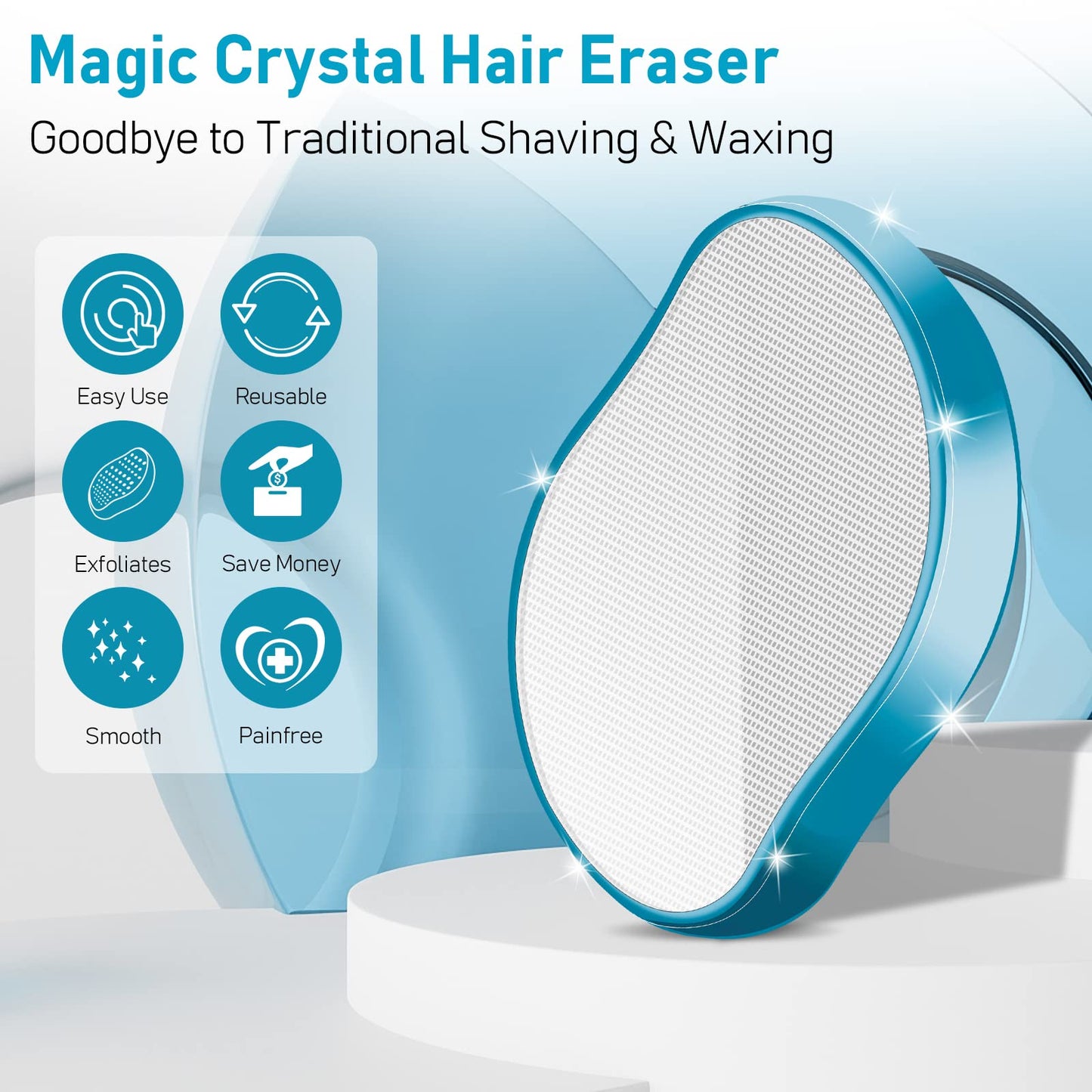 Crystal Hair Eraser for Women and Men, Reusable Crystal Hair Remover Magic Painless Exfoliation Hair Removal Tool, Magic Hair Eraser for Back Arms Legs (Blue)