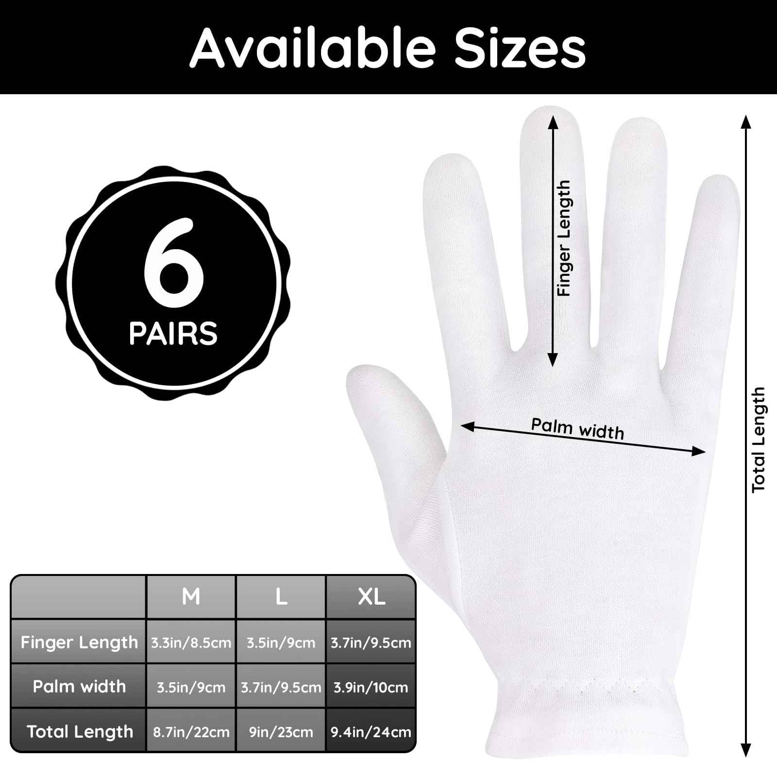 Segbeauty 12 Counts Moisturizing Hand Gloves with Elastic Band, Extra Large Lotion Gloves Overnight for Women, 6 Pairs Moisture Sleeping Gloves for Dry Hands, Thick Cotton Work Gloves for Art Handling