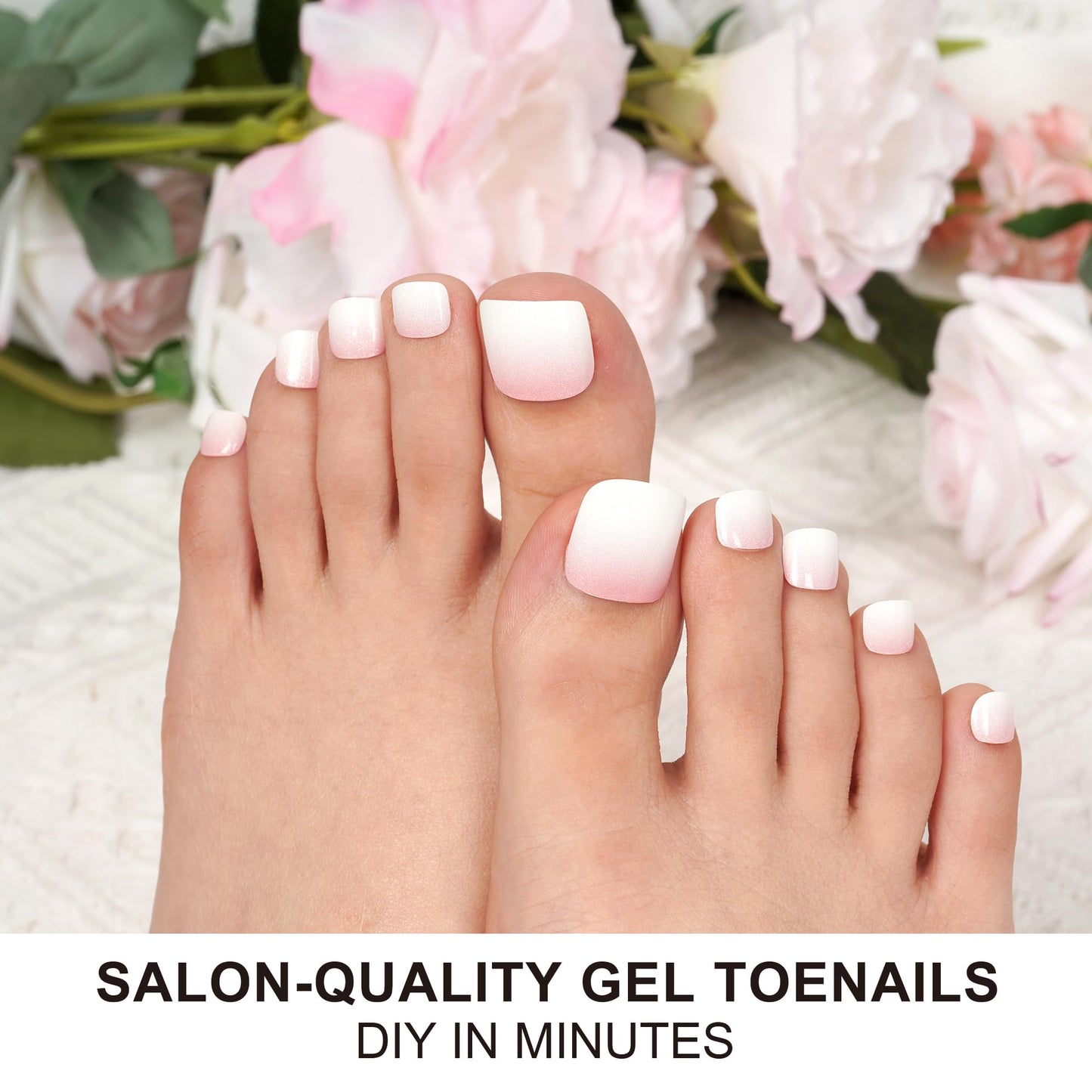 DANNI & TONI Semi Cured Gel Toenail Strips Pink and White Ombre (Aria) Gel Toenail Stickers French Gel Pedi Wraps 37 Stickers