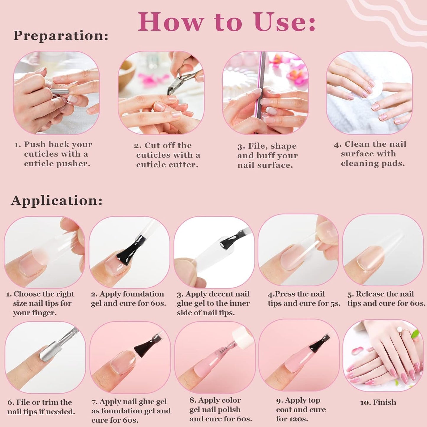 Saviland Nail Glue Press on Nails: 6 in 1 Gel x Nail Glue for Acrylic Nails Long Lasting Curing Needed U V LED Hard Solid Gel Extension Glue for False Nail-Tip Women Set