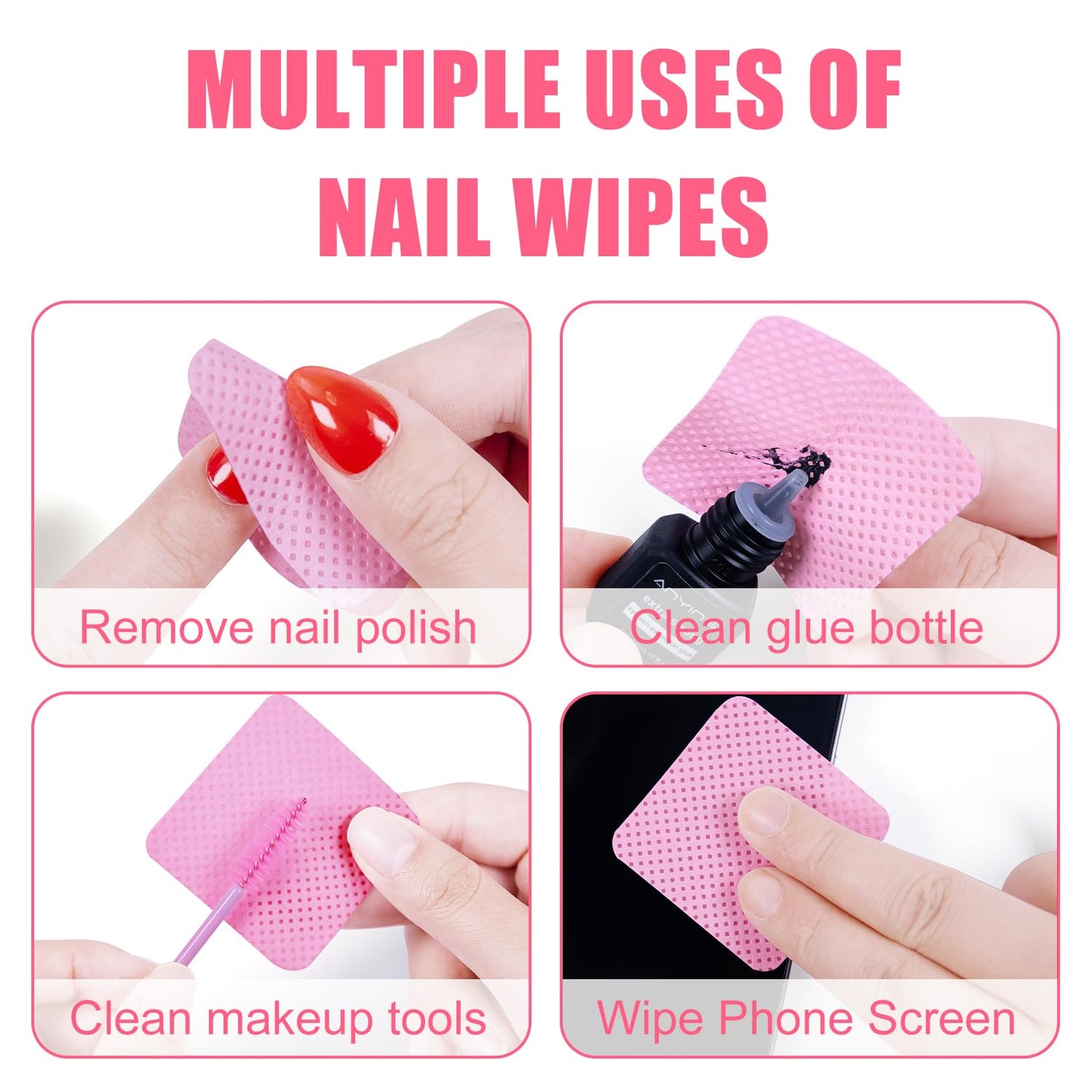 NXJ INFILILA Lint Free Nail Wipes, 1080PCS Nail Wipes for Gel Nails Lint Free, Non-Woven Fabric Nail Cleaning Pads, No Lint Nail Wipes Lash Extensions Glue Cleaning Wipes for Nail Supplies