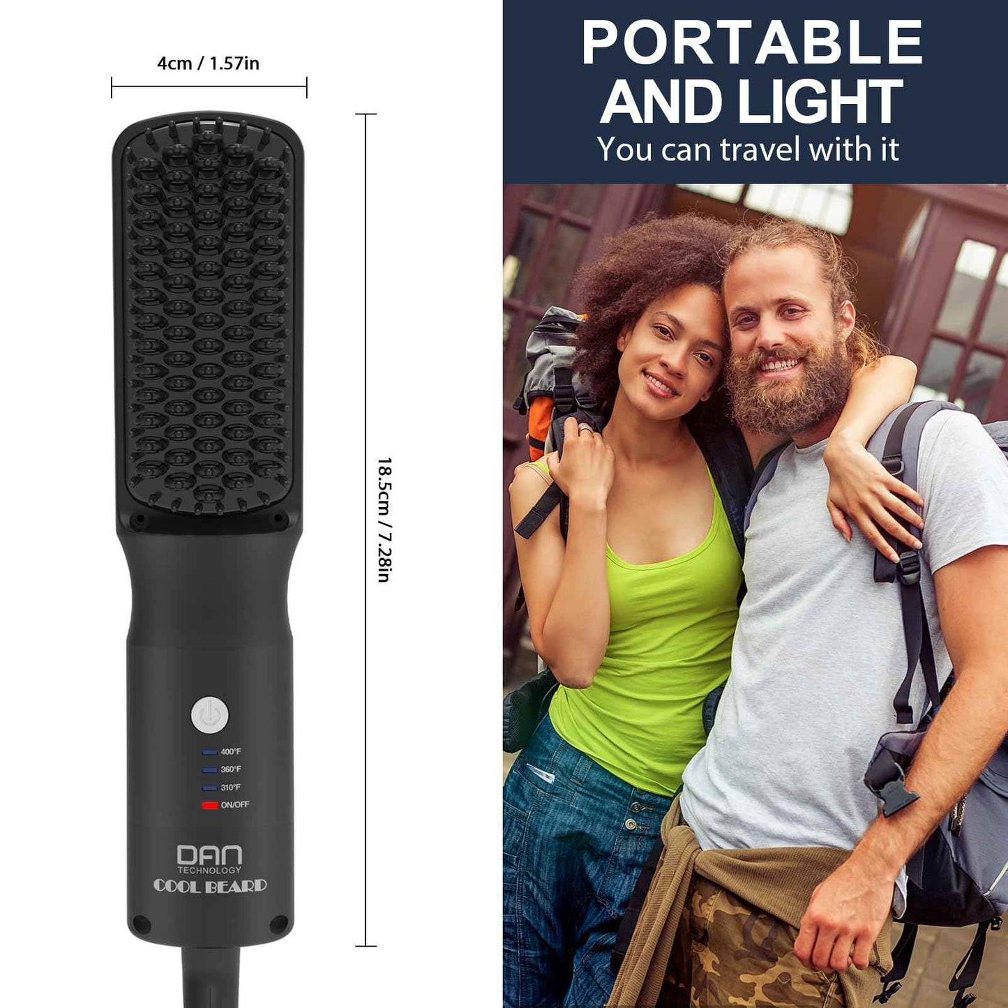 DAN Technology Beard Straightener Kit for Men – Ionic Heated Beard Comb & Wooden Brush, 30s Fast Heating, Tourmaline Ceramic, 3 Heat Settings (310°F–400°F) Dual Voltage, 30 Min Auto Off