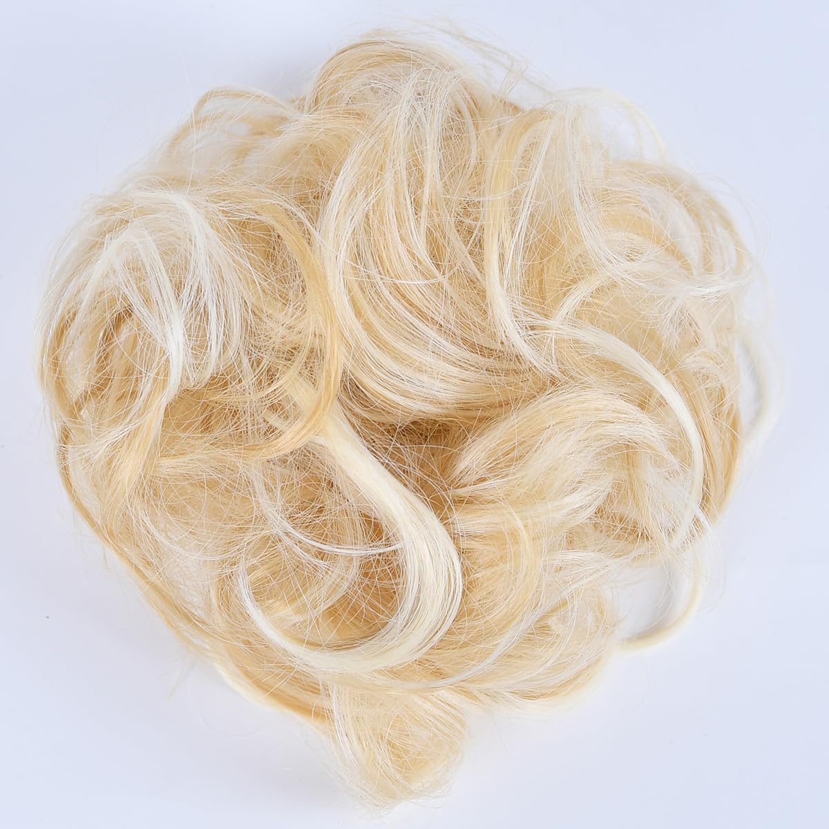 Messy Hair Bun Curly Wavy Chignon Ponytail Donut Hair Pad Elastic Hair Rope Rubber Band Synthetic Hairpiece Honey Blonde & Bleach Blonde Highlights 30H621